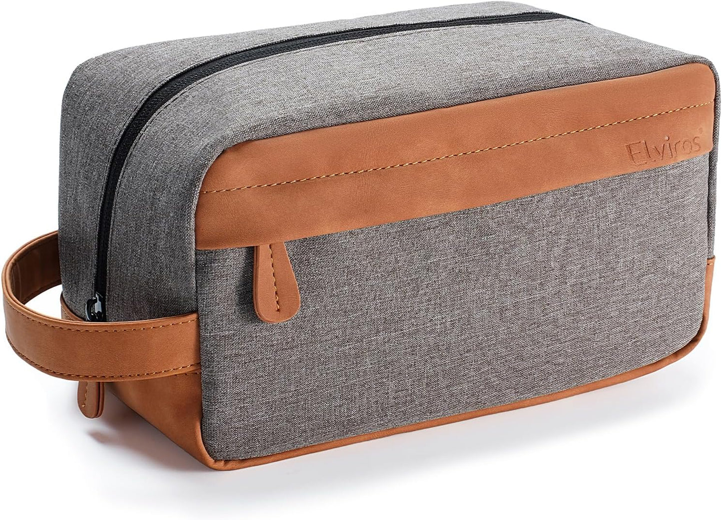 Elviros Travel Toiletry Bag for Men Hanging Dopp Kit Water Repellent PU Leather Shaving Bag with Large Capacity for Travel and Bathroom, Grey