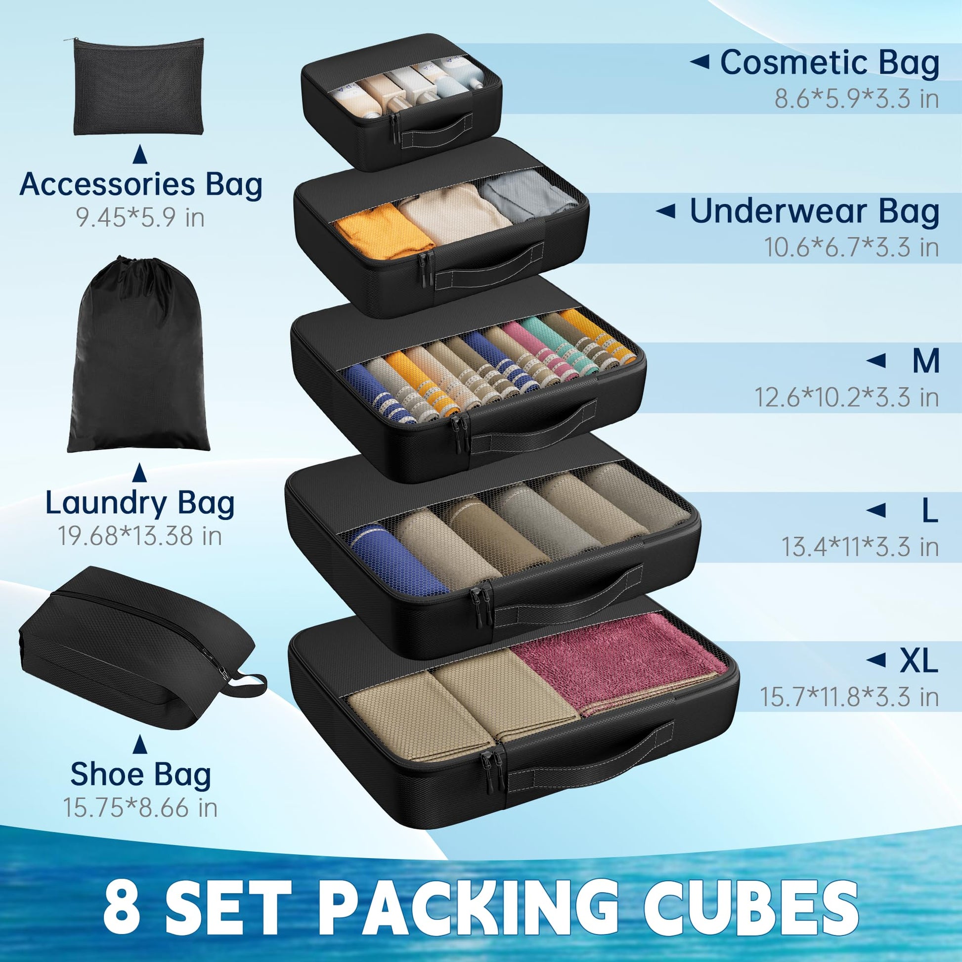 8 Set Packing Cubes for Travel,Luggage Organizers for Travel Accessories