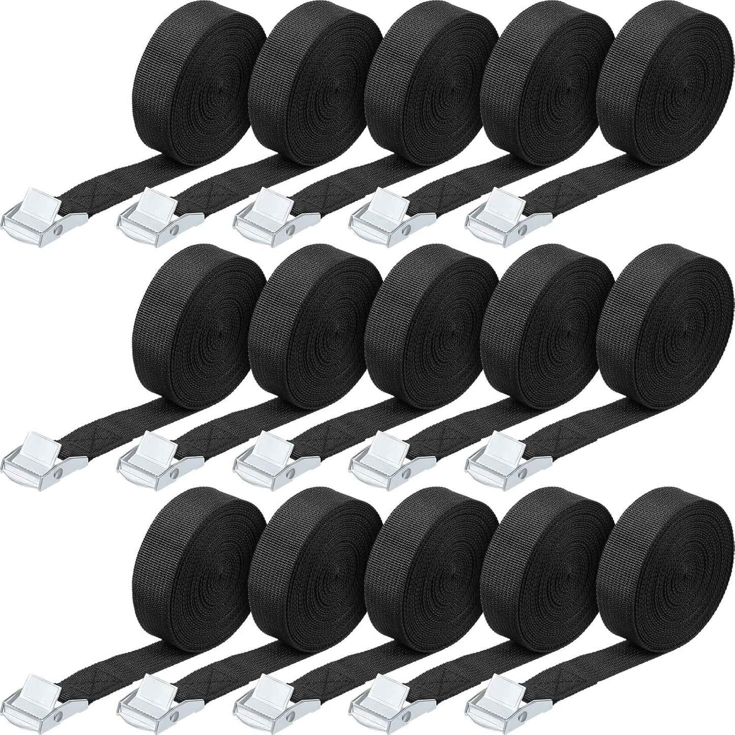 Riakrum 15 Pack 16 Feet Lashing Straps Adjustable Kayaks Tie Down Cam Buckle Straps with Buckles up to 250lbs for Cargo, Luggage, Motorcycles, Truck, Car Roof Rack, Sup Surfboard(Black)