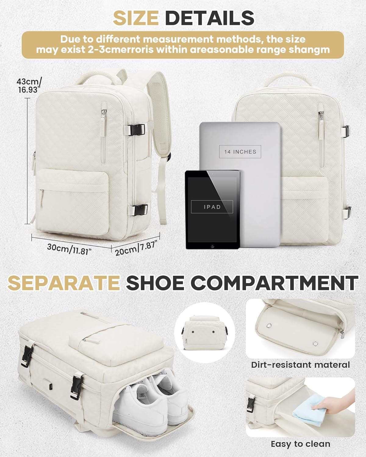 Travel Vacuum Storage Backpack with Air Pump Vacuum Seal Compression Space Saver Bags Clothing Vacpack 18x14x8 inches Travel Bag Carry on Personal item Laptop Work Backpacks Women Men Beige