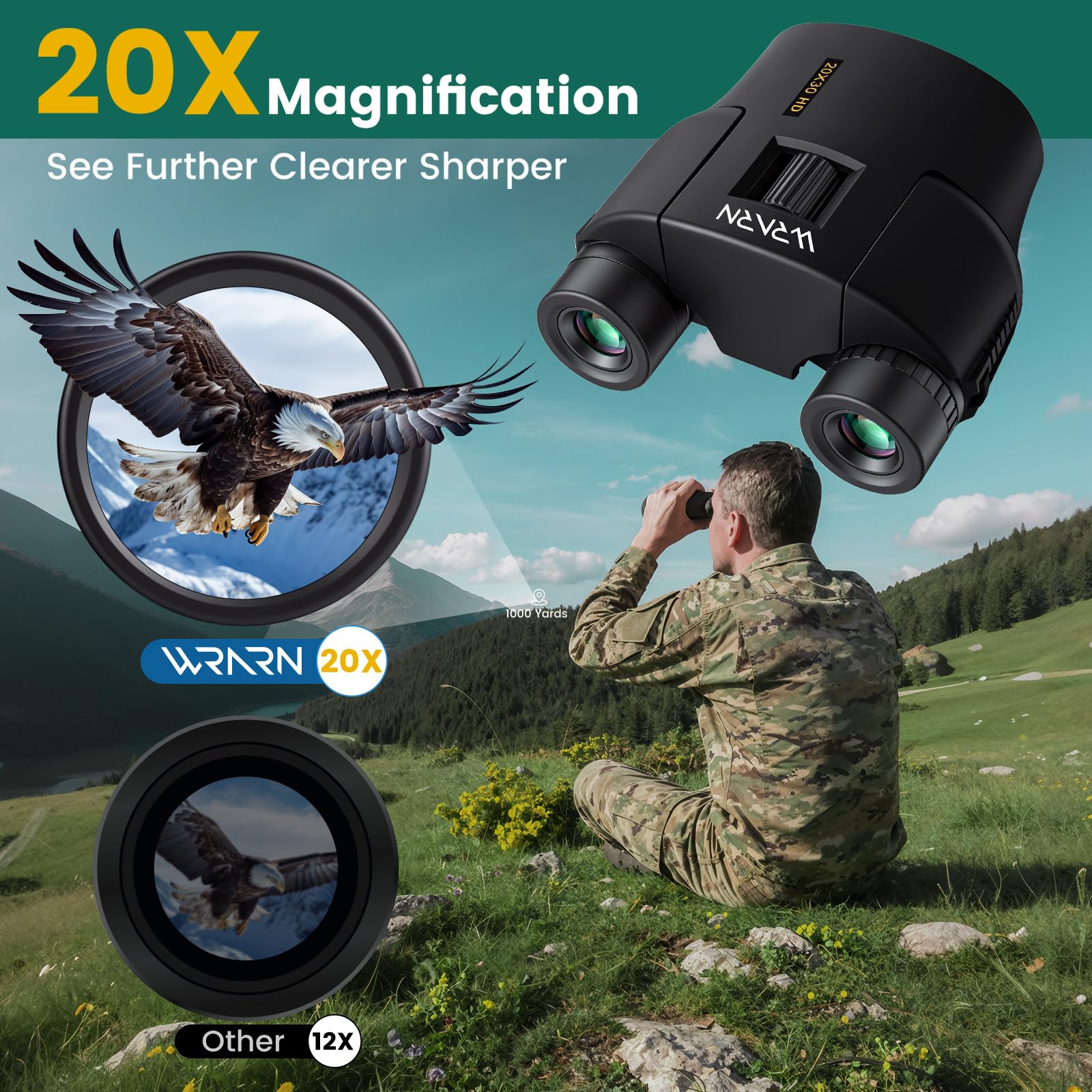 20X30 Compact Binoculars for Adults Bird Watching Travel, Black