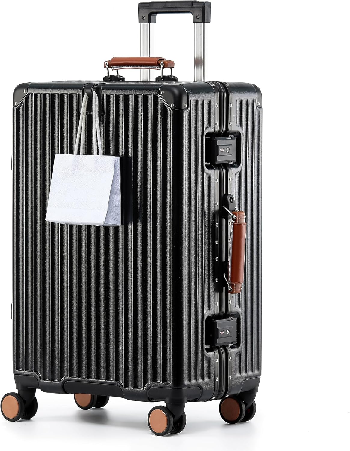 20 Inch Carry On Luggage with Leather Handle, PC Zipperless Suitcase with Spinner Wheels and TSA