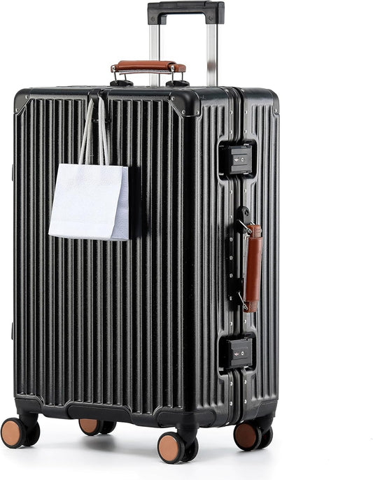 20 Inch Carry On Luggage with Leather Handle, PC Zipperless Suitcase with Spinner Wheels and TSA Locks, 22x14x9 Airline Approved Luggage for Travel, Black