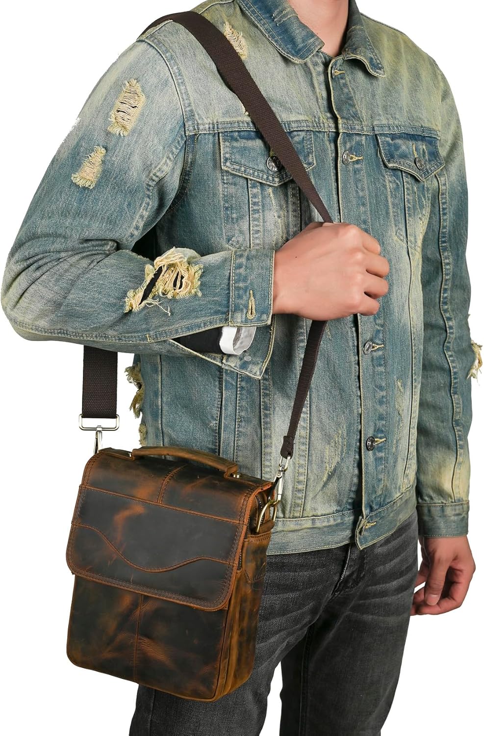 Canvas + Genuine Leather Travel A4 Tote Satchel Messenger Cross-body One Shoulder Bag For Men Male FB144