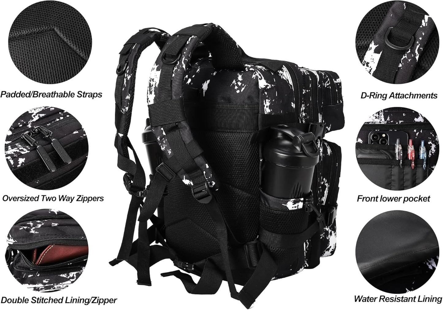 LHI Tactical Military Backpack for Men and Women 25L/35L Army Assault Pack Bag Small Rucksack with Bottle Holder