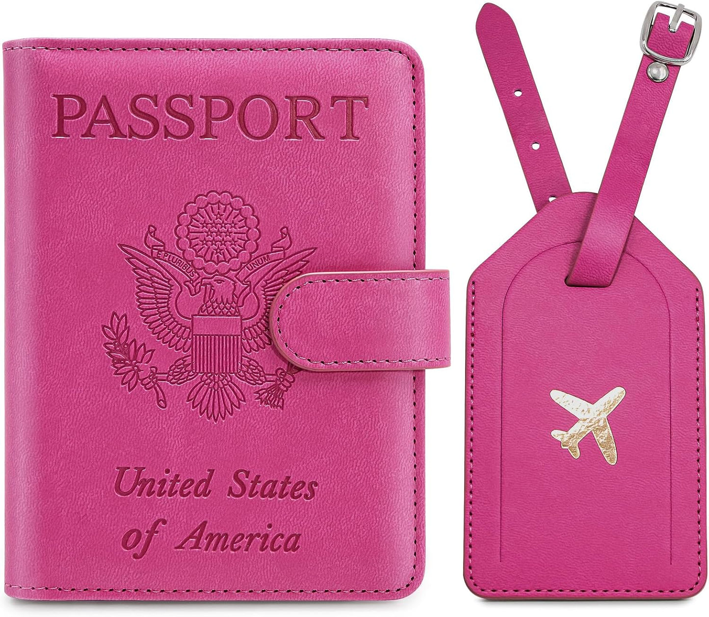 Passport Holder for Travel with Luggage Tag Cover – RFID Blocking Passport Wallet for Women & Girl | Leather Passport Cover/Passport Case with Extra Money Pocket & Magnetic Clasp – Pink