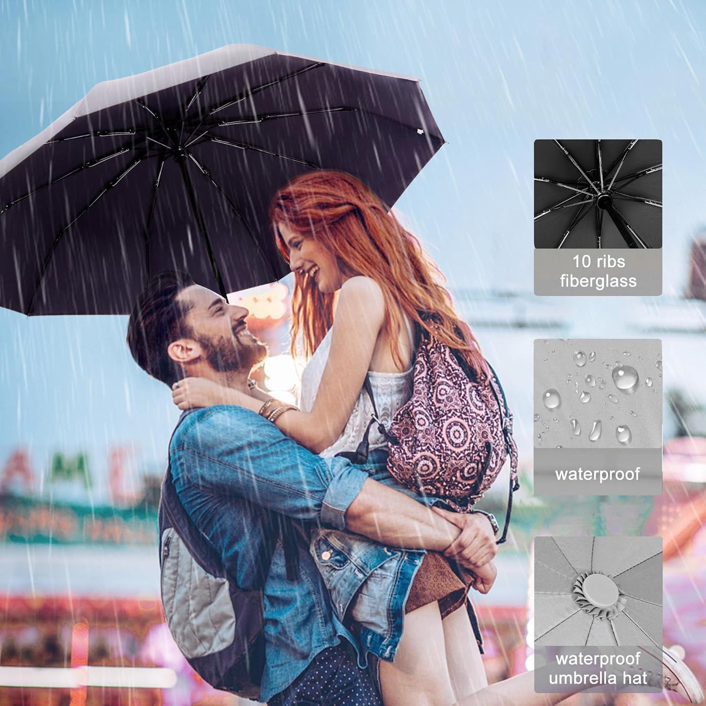 DOFOWOT UV Protection Umbrella for Rain Sun Umbrellas Windproof Anti-Rebound UPF 50+ UV Travel Umbrella Compact for Women Men