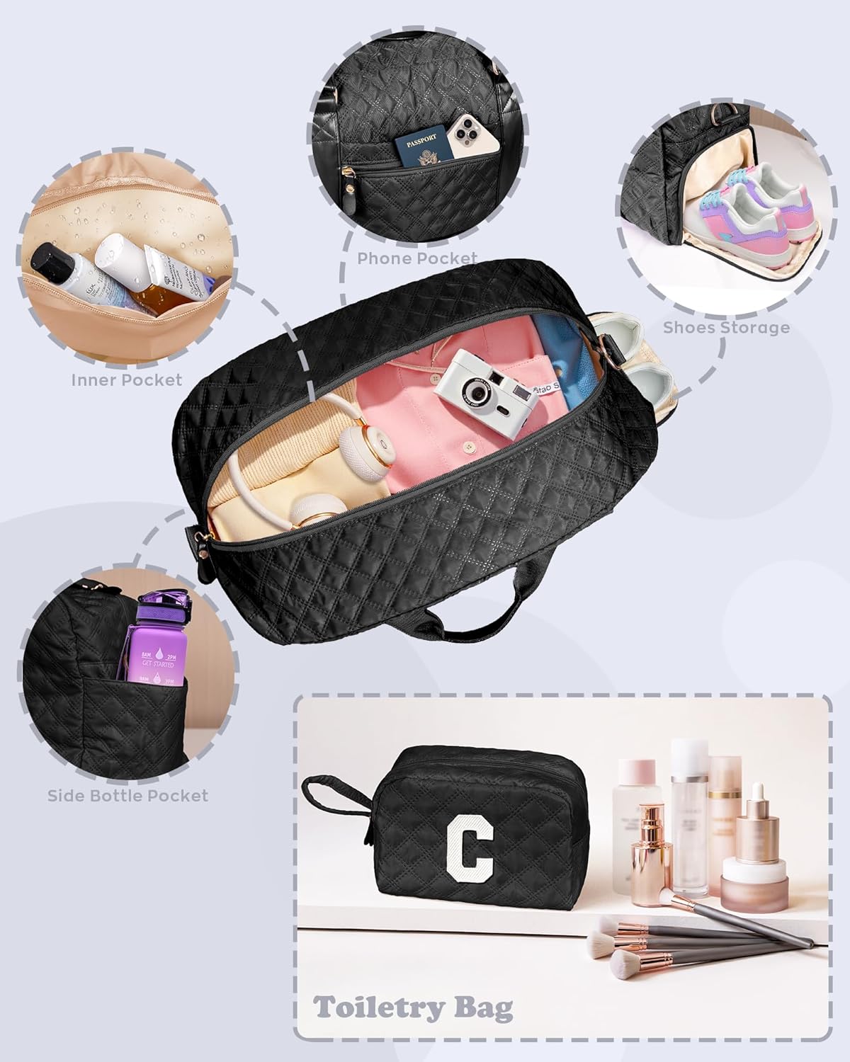 Initial Travel Duffle Bag Women Girls Gift: Personalized Weekender bags, Dance Cheer bag Sports for