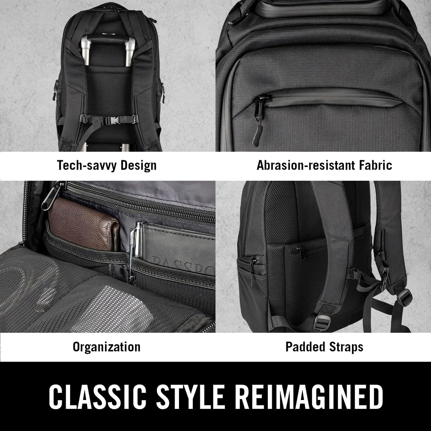 Kenneth Cole REACTION Parker Polyester Abrasion-Resistant Travel 17" Laptop Backpack with Removable Laptop Sleeve, Black