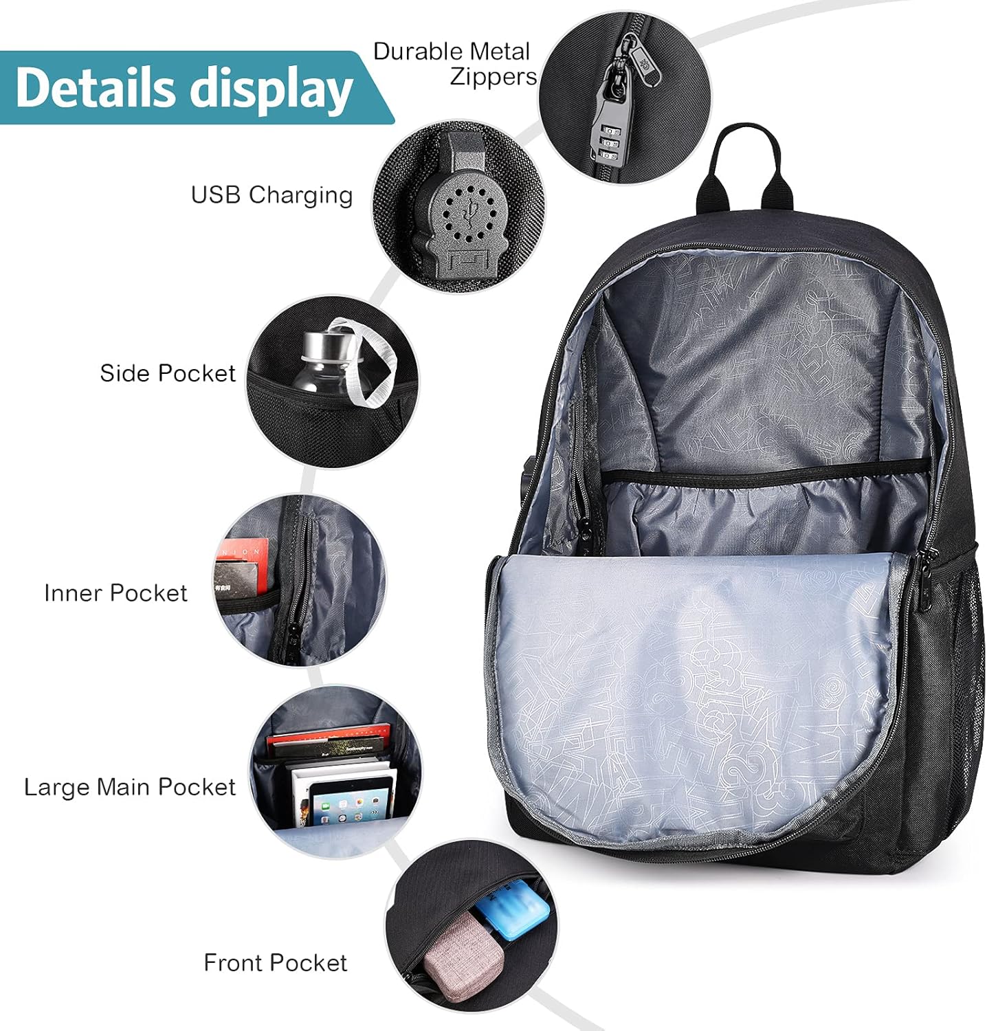 Kids Backpacks for Boys, Elementary School College Bookbag Lightweight Laptop Bag Baseball Anime Luminous Backpack with USB Charging Port, Anti Theft Lock and Pencil Case, Black