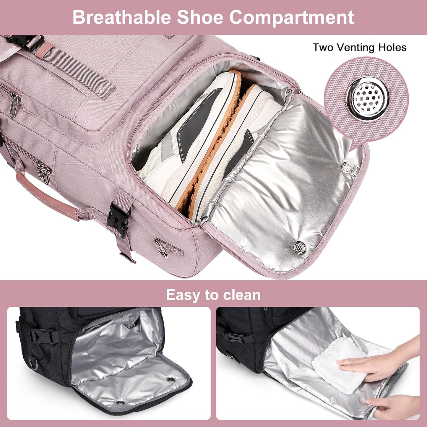 PIJUSHI Travel Backpack for Women Carry on Luggage Backpack Flight Approved Convertible Duffle Bag Fit 16 Inch Laptop(PE037 Light Purple)