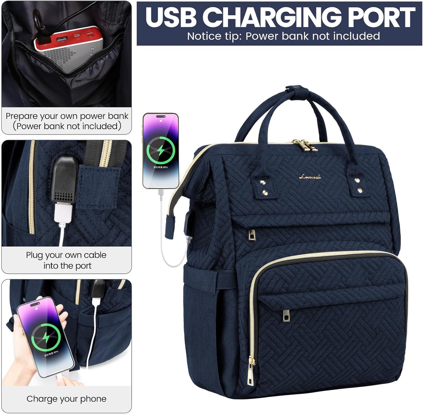 LOVEVOOK Laptop Backpack for Women,15.6 Inch Professional Womens Travel Backpack Purse Computer Laptop Bag Nurse Teacher Backpack,Waterproof Work Bags Carry on Back Pack with USB Port,Dark Blue Plait