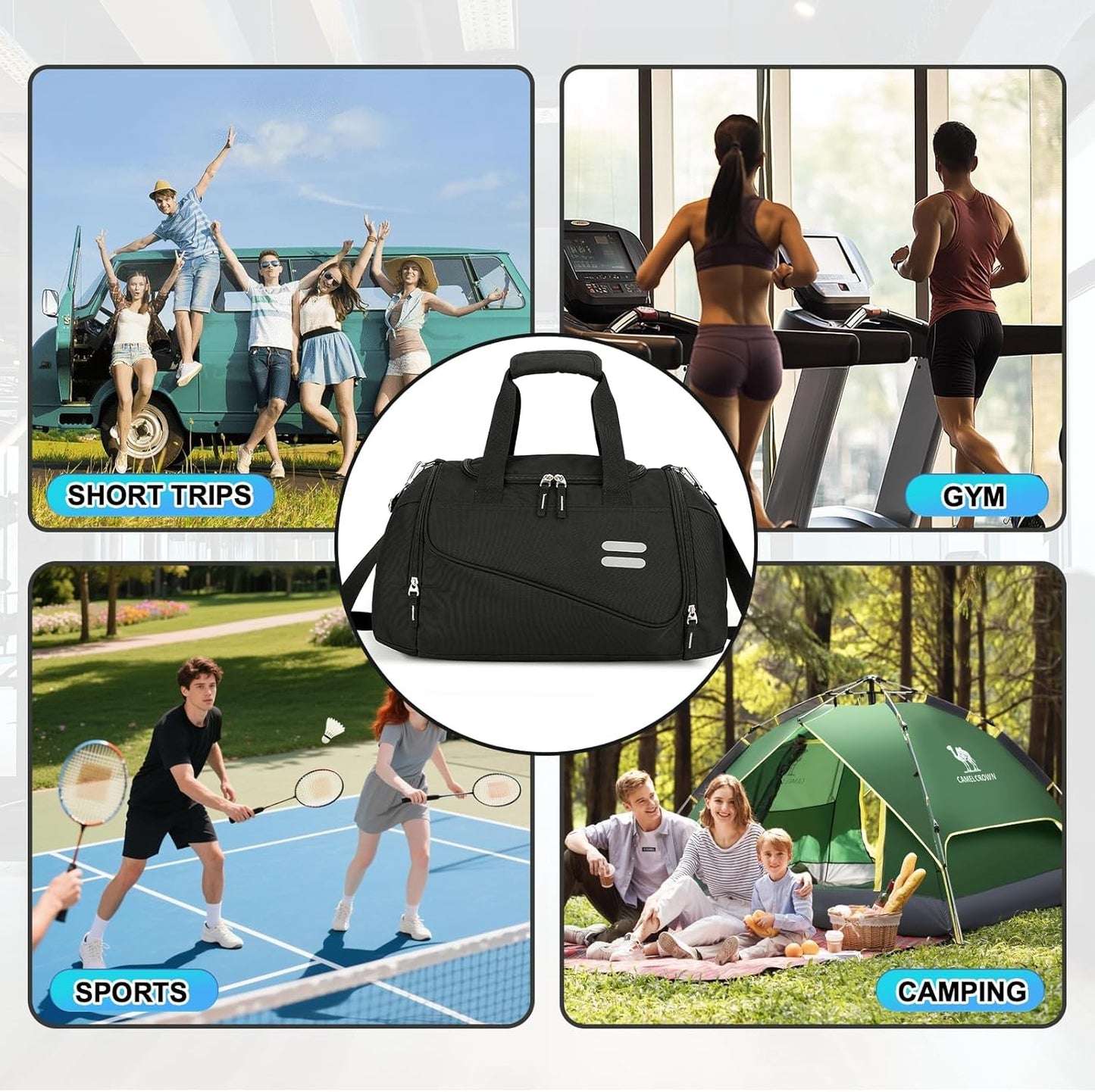 Urbanstand Gym Bag for Men & Women - 40L Duffel Bag with Shoe Compartment, Carry On Weekender Water