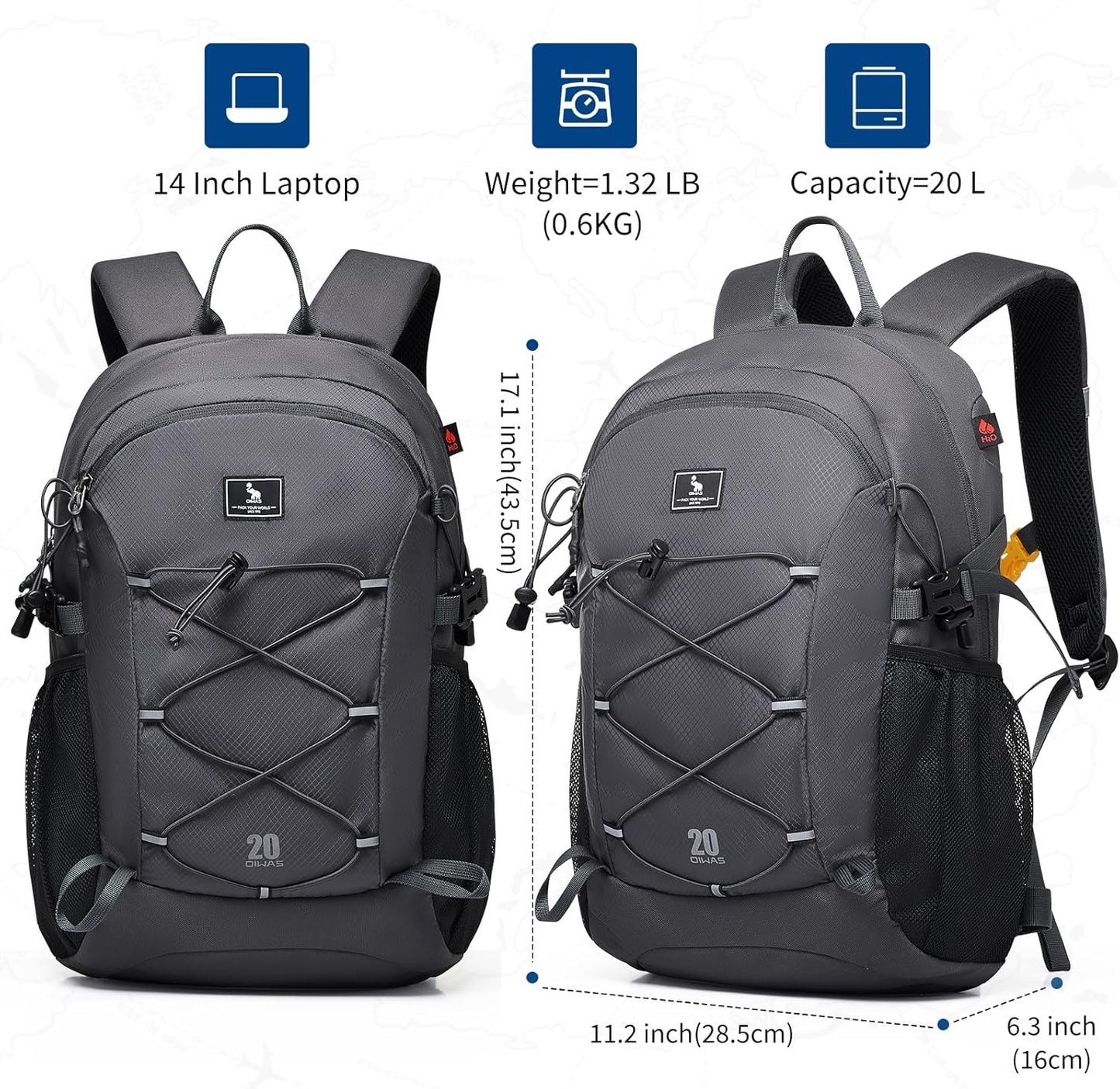 OIWAS Hiking Backpack, Water Resistant Camping Backpack with Hydration Bladder Outlet, 20L Lightweight Hiking Daypack, Travel Daypack for Men and Women Outdoor Small Hiking Backpacks