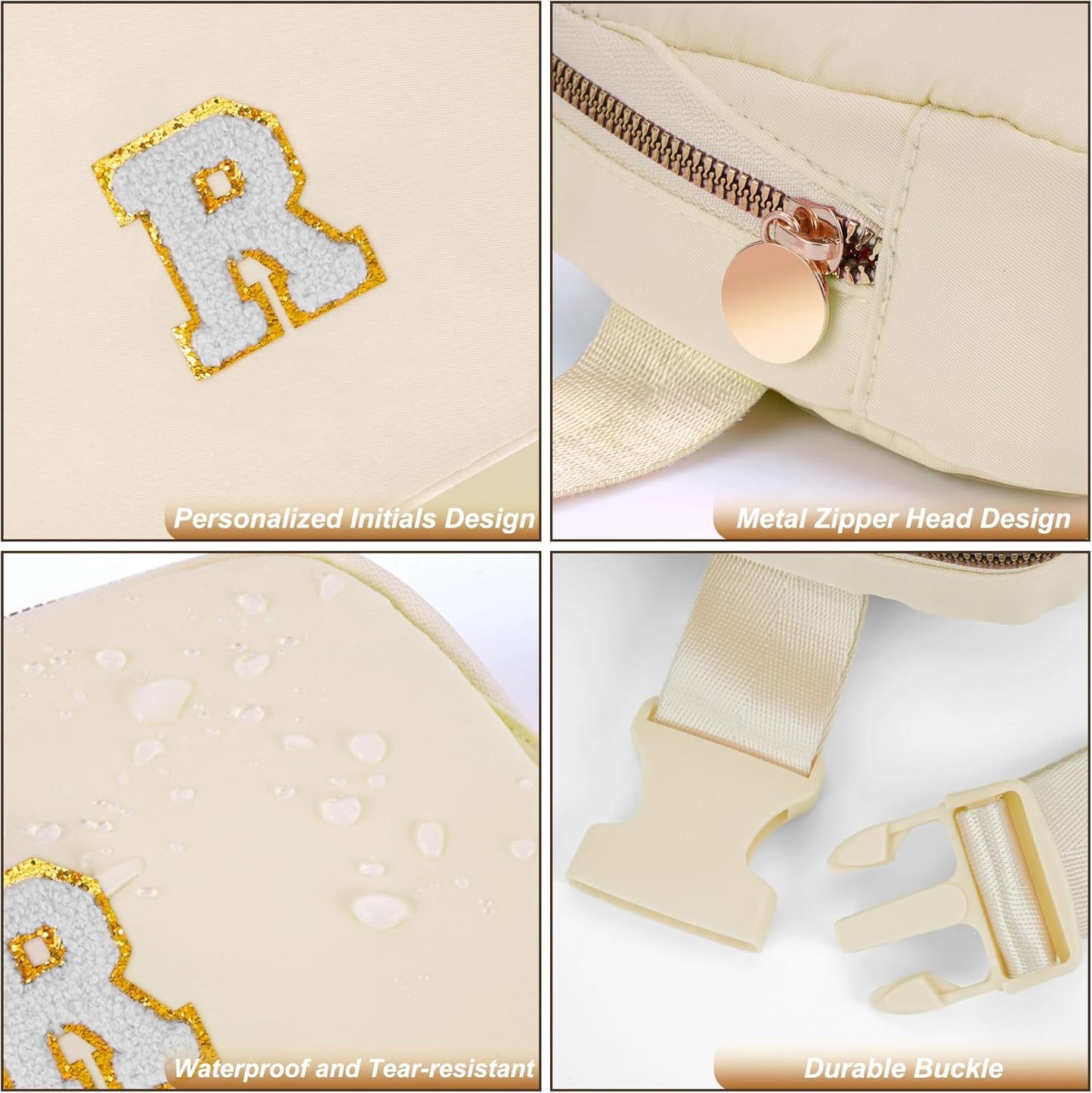 Belt Bag Fanny Pack Crossbody Bags with Initials Cute Stuff Birthday Gifts for Teenager Girls Trendy Stuff for Teens - White R,Khaki Bag