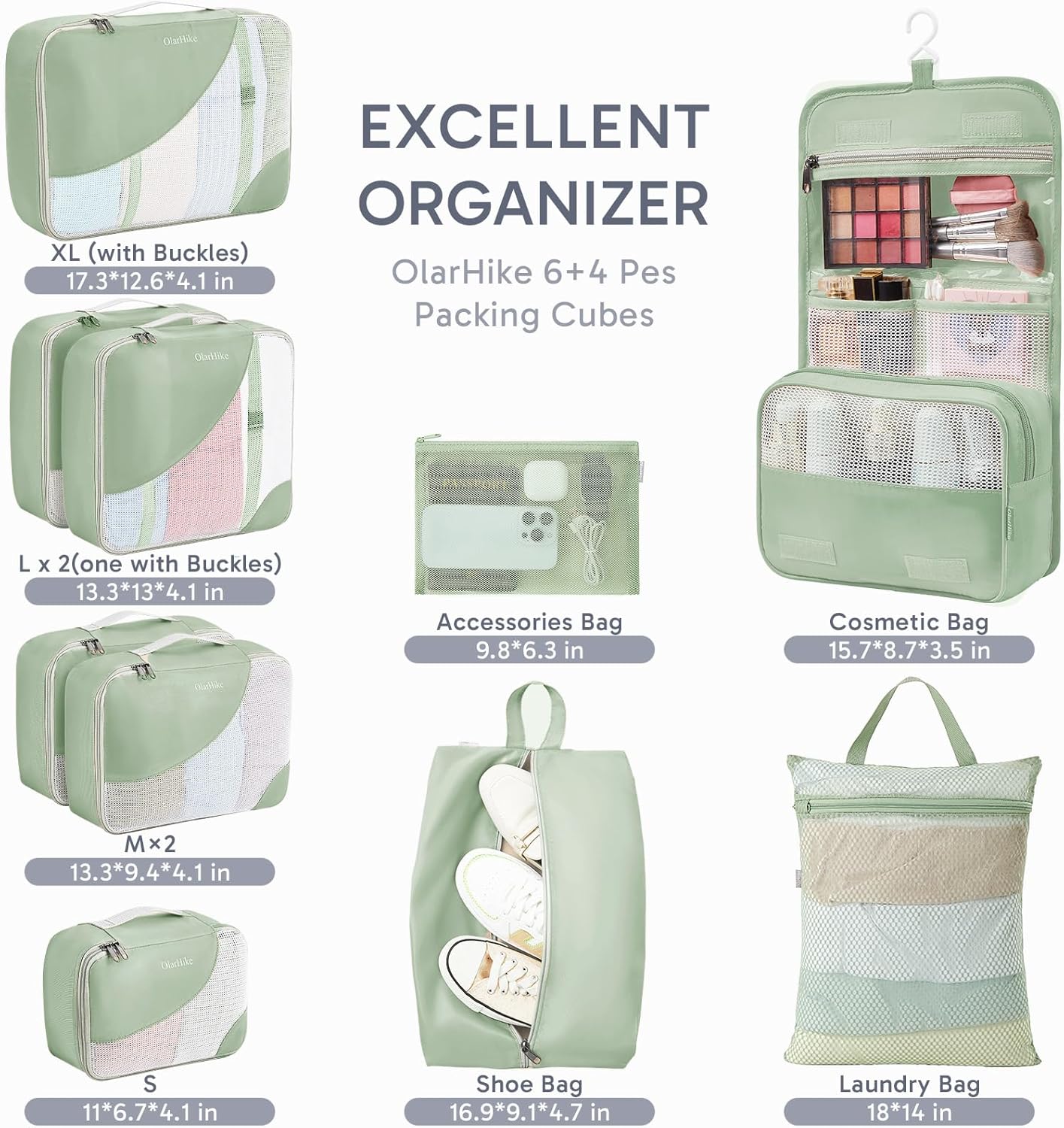 ALL INCLUDED 10 Set Durable Packing Cubes for Suitcases,OlarHike Essentials for Travel,UPGRADED