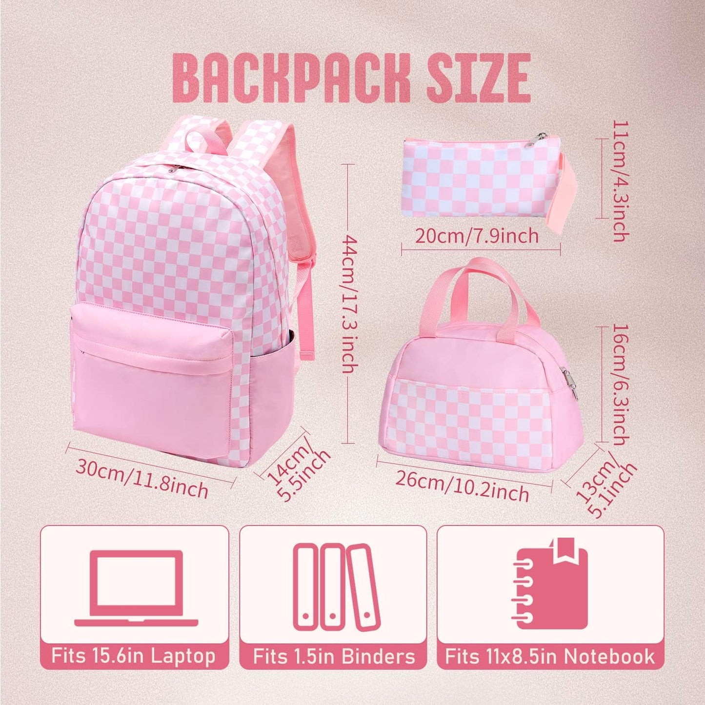 Checkered Backpack - School Backpack for Kids, Large Capacity, Waterproof, Lightweight, Black