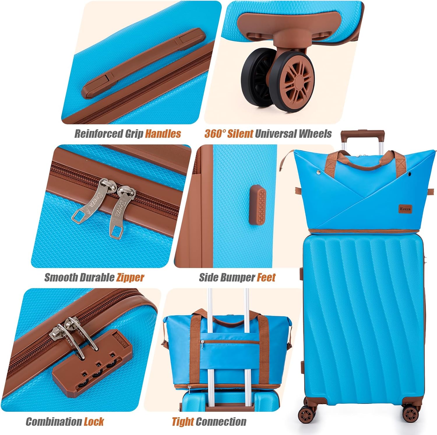 Carry on Luggage Sets 22x14x9 Airline Approved Durable Travel Luggage Suitcases with Wheels,ABS