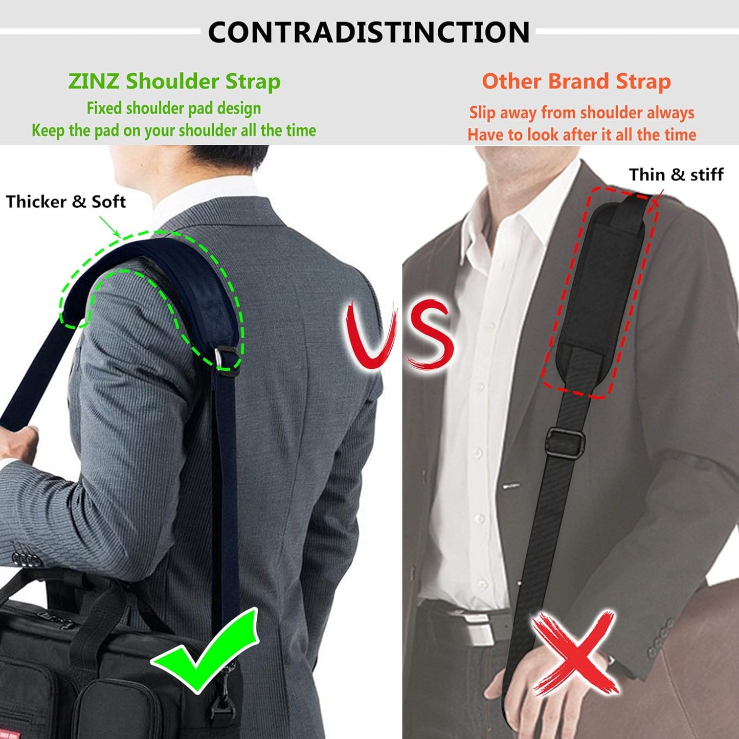 ZINZ Bag Shoulder Strap, Padded Adjustable Shoulder Strap Replacement