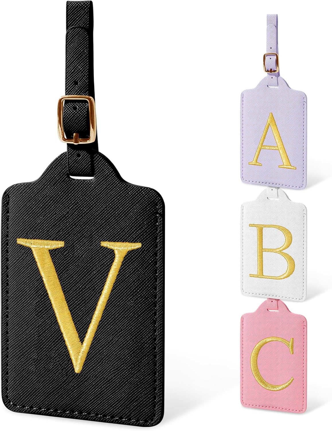 Unique Initial Letter Luggage Tags for Suitcases, Monogrammed Suitcase Luggage Identifier Tag,PU Leather TSA Approved Luggage Tags,Bag Tags for Men Women Kids Luggage Baggage(Black V)