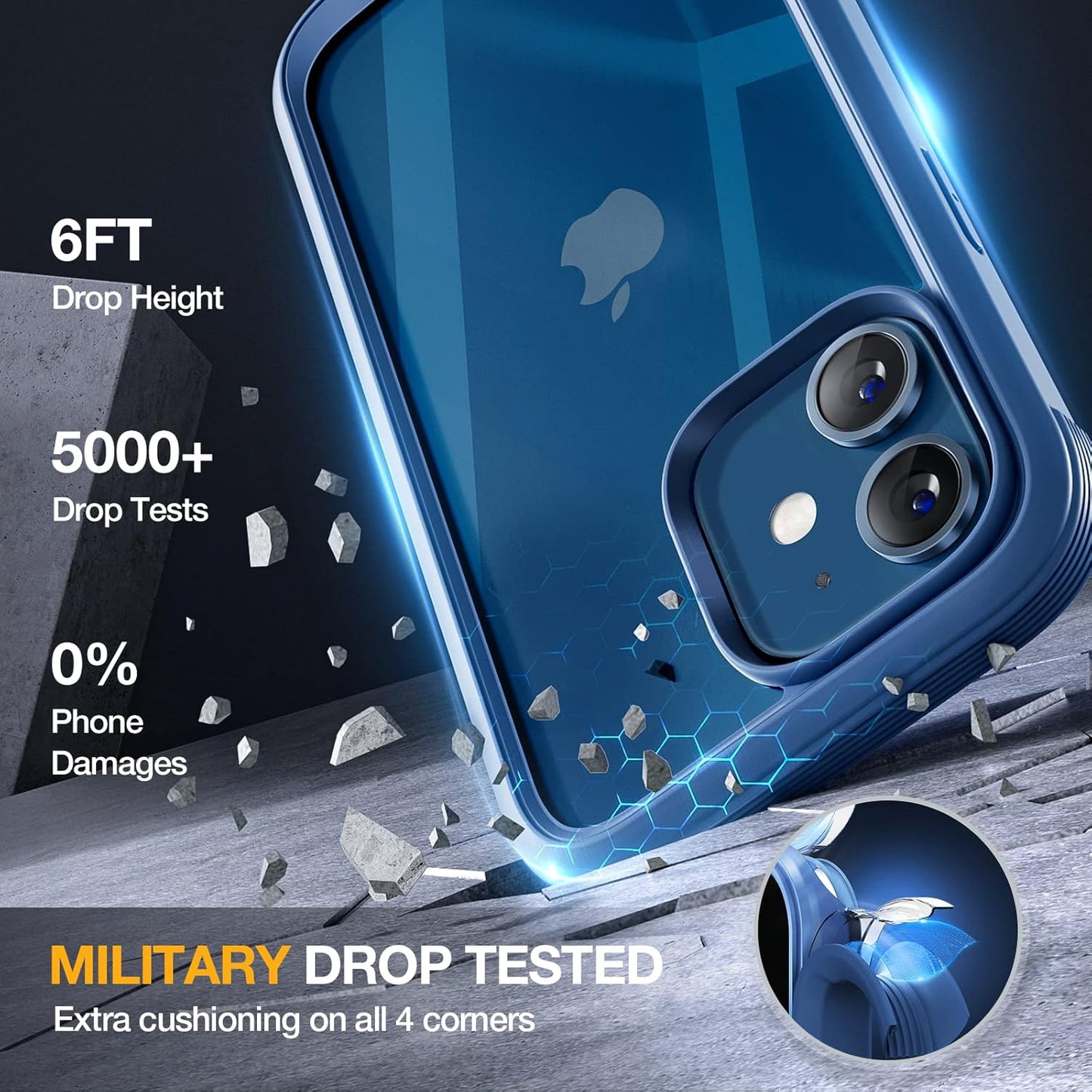 Miracase Glass Series for iPhone 12/12 Pro Case 6.1 inch, Upgraded Full-Body Rugged Phone Bumper