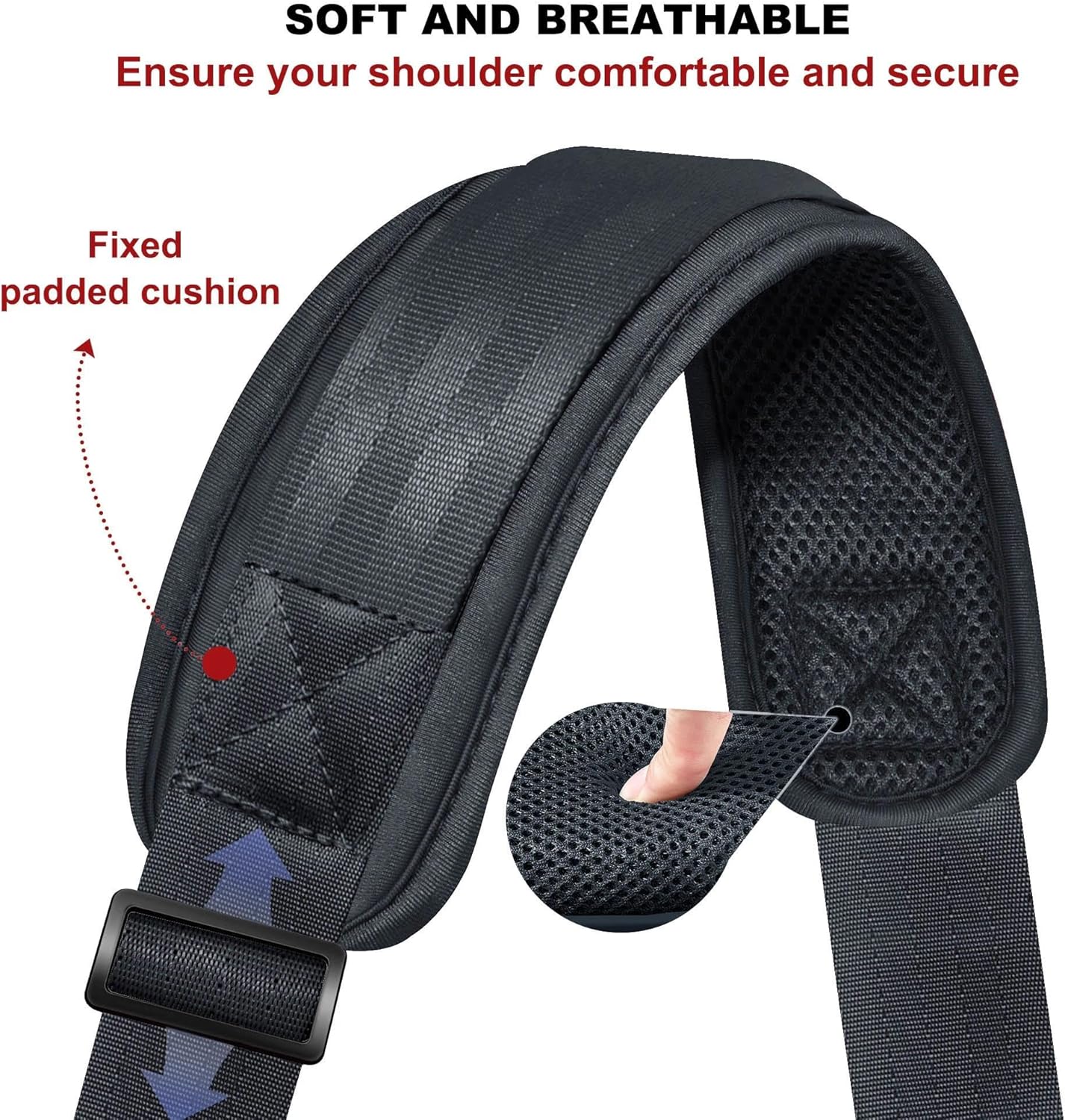 ZINZ Shoulder Strap - 59 Inch Universal Heavy-duty Adjustable Strap with Ultra-thick Fixed Breathable Pad for Laptop, Gym, Camera Bag and More -Dark gray