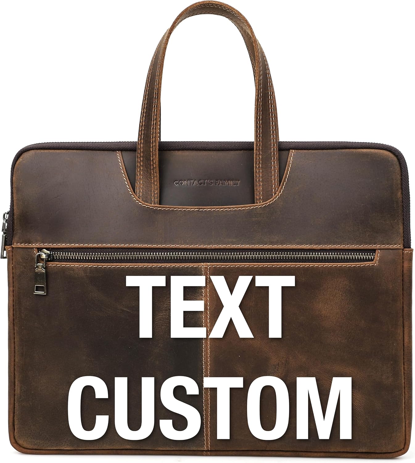Top Grain Leather Text Customizable 15.4" Slim Laptop Briefcase Handbag, Vintage Handmade, Compatible with MacBook Pro/Air 13.3"/14.2"/15.4"/16" & Other Laptop/Tablet, Coffee 15.4 Inch