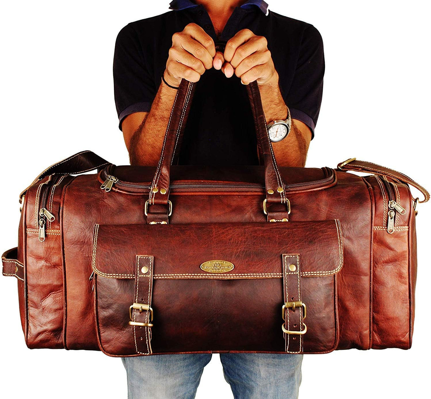 Men’s Gym Sports Overnight Weekender Bag Leather Travel Bags For Men Vintage Leather Duffle Bag
