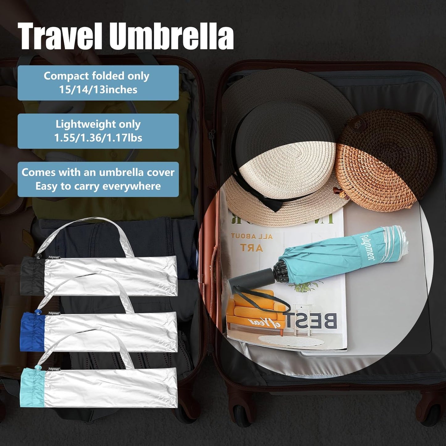 62/54/46 Inch Umbrellas for Rain Large Travel Compact Golf Umbrella Inverted Windproof Double Canopy 10 Ribs Automatic Open/Close UPF50+ Sun UV Protection