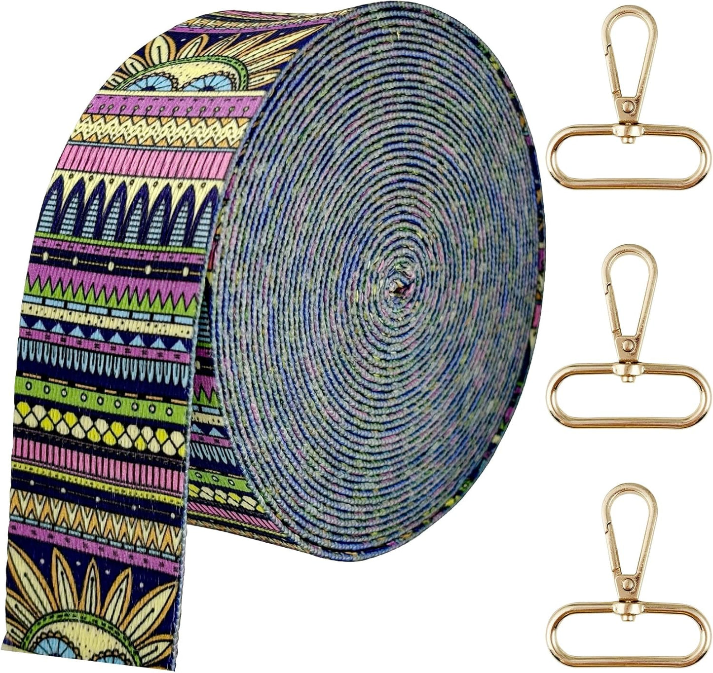 Printed Nylon Webbing Straps 1 1/2 inch 6 Yards Heavy Duty Patterned Fabric Luggage Handle Jacquard Ribbon with Buckle for Backpack Bags-Decorative Supplies-Clothing-Sewing (Bohemian Style)
