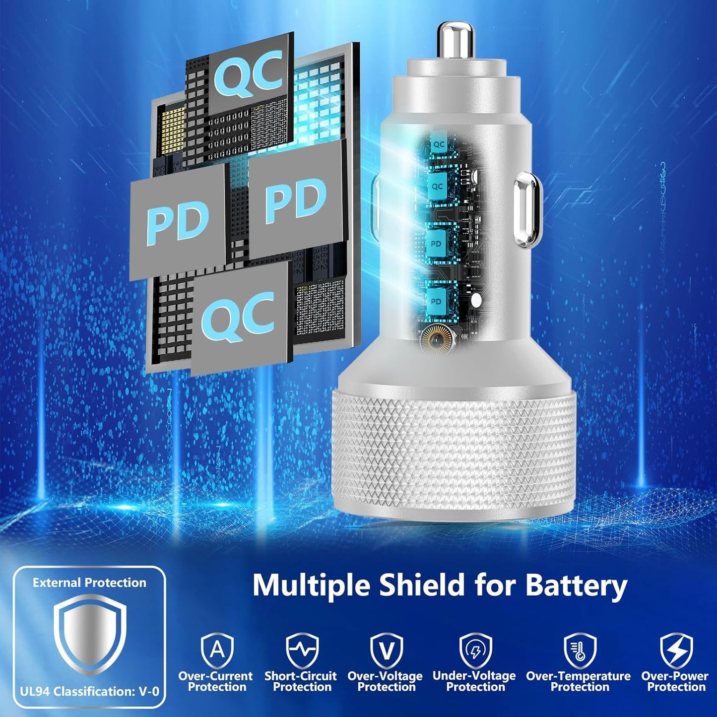 USB C Car Charger, KYOHAYA 2Pack 90W 4-Port Dual USB-C & USB-A Car Power Cigarette Lighter PD/QC3.0 Type C Car Carplay Charger Fast Charging for iPhone 17 17 Pro 16 15 14 13 12 11/Galaxy S25 S24/Pixel