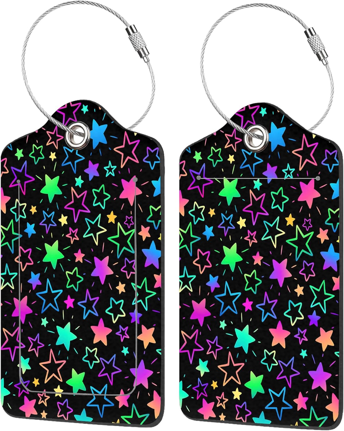 2 Pack Luggage Tags for Suitcases,Bright Neon Stars Luggage Tag,PU Leather Id Label Luggage Tags