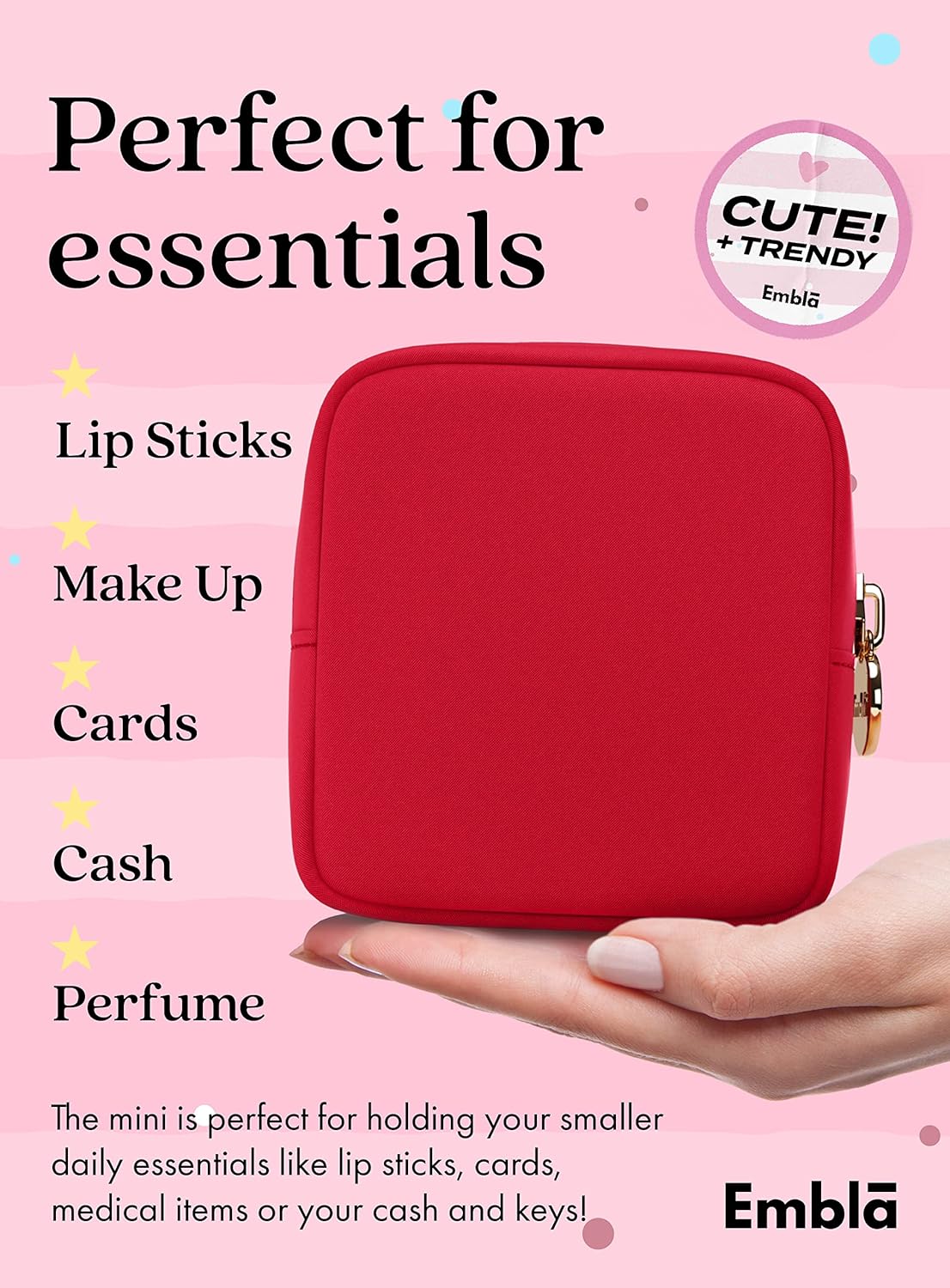 Embla Makeup Bag Travel Cosmetics Pouch and Toiletry Bag, Nylon Zipper Pouch Purse, Cute Make Up