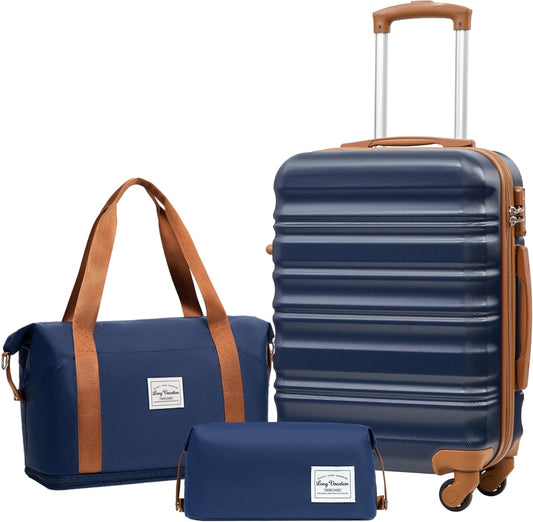 LONG VACATION Carry On Luggage Sets 3 Piece 20 Inch Suitcase Set, ABS+PC Hardshell Lightweight Travel Luggage with Spinner Wheels & YKK Zipper TSA Lock (NAVY, 20 Inch)