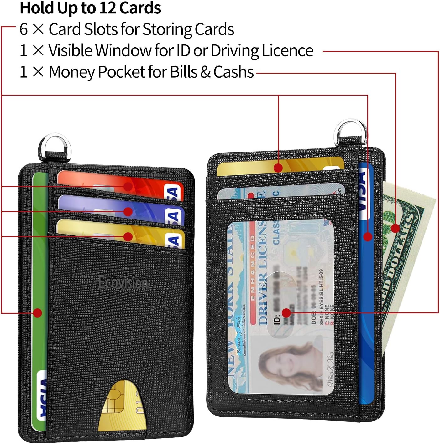 EcoVision Slim Minimalist Front Pocket Wallet, RFID Blocking Credit Card Holder Wallet with Detachable D-Shackle for Men Women