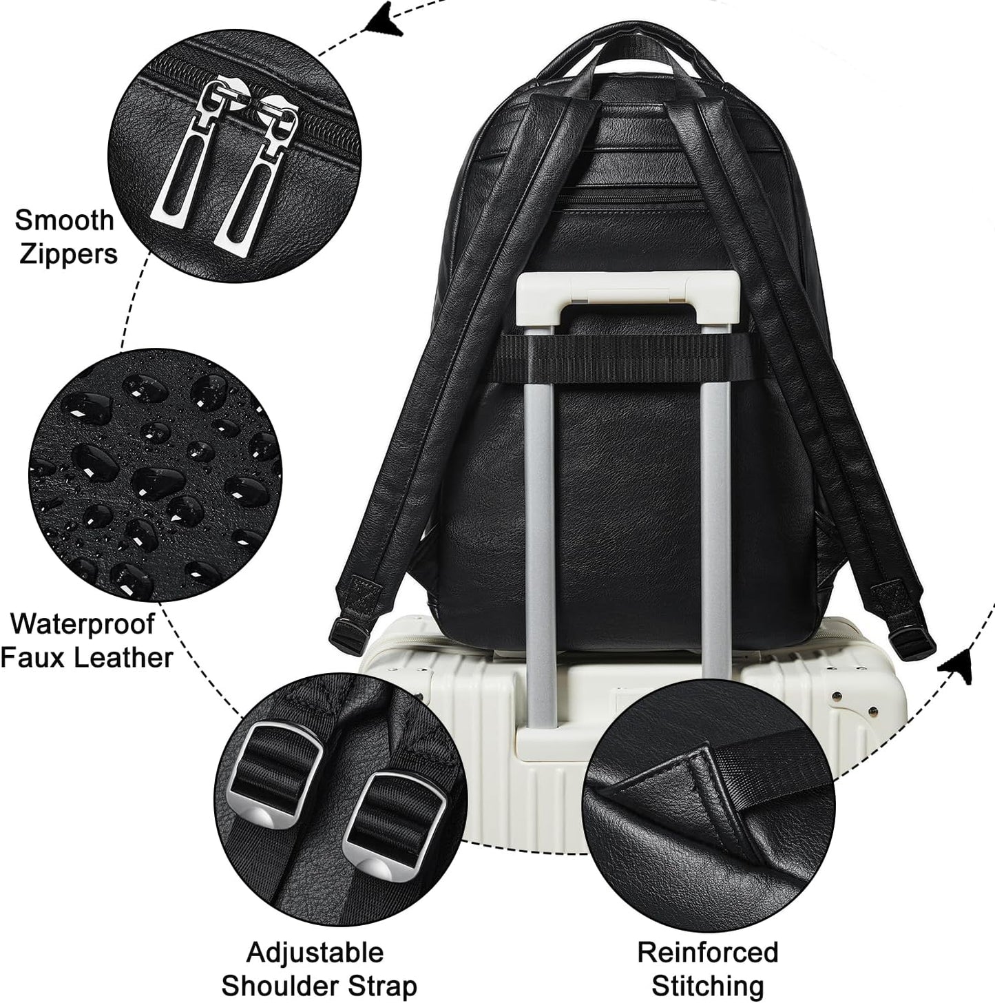 43L Backpack Purse For Women Leather Shoulder Diaper Bookbag Tote 17 16 15.6 Inch Laptop Bag Handbags For Travel Work College Large Black