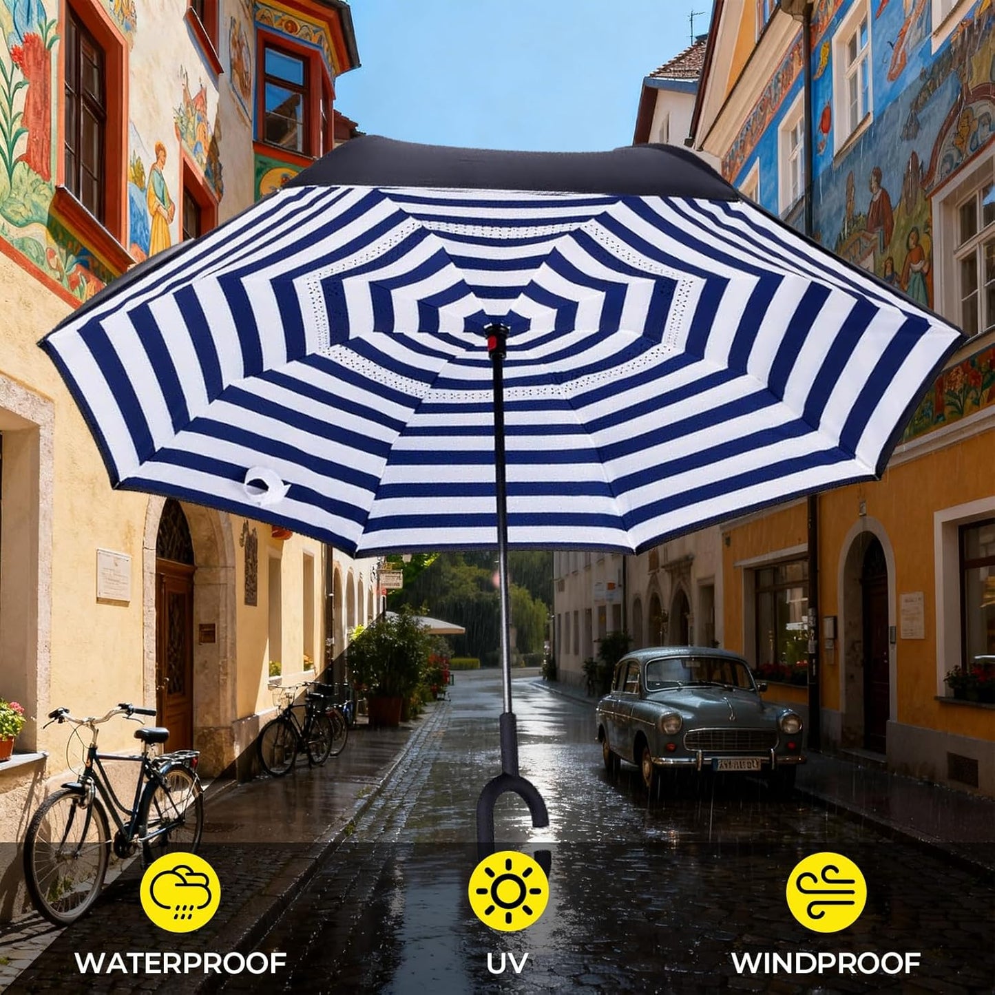 LLanxiry Windproof Inverted Umbrella, Large Reverse Umbrellas for Rain with C-shaped Handle Big Upside Down Inside Out Umbrella for Women & Men