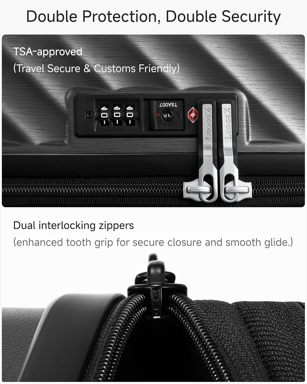 Trunk Luggage, Expandable PC Hard Shell Large Checked 28 Inch Suitcase with Shock - Absorbing Wheels & TSA Lock, Black, 91L - 105L