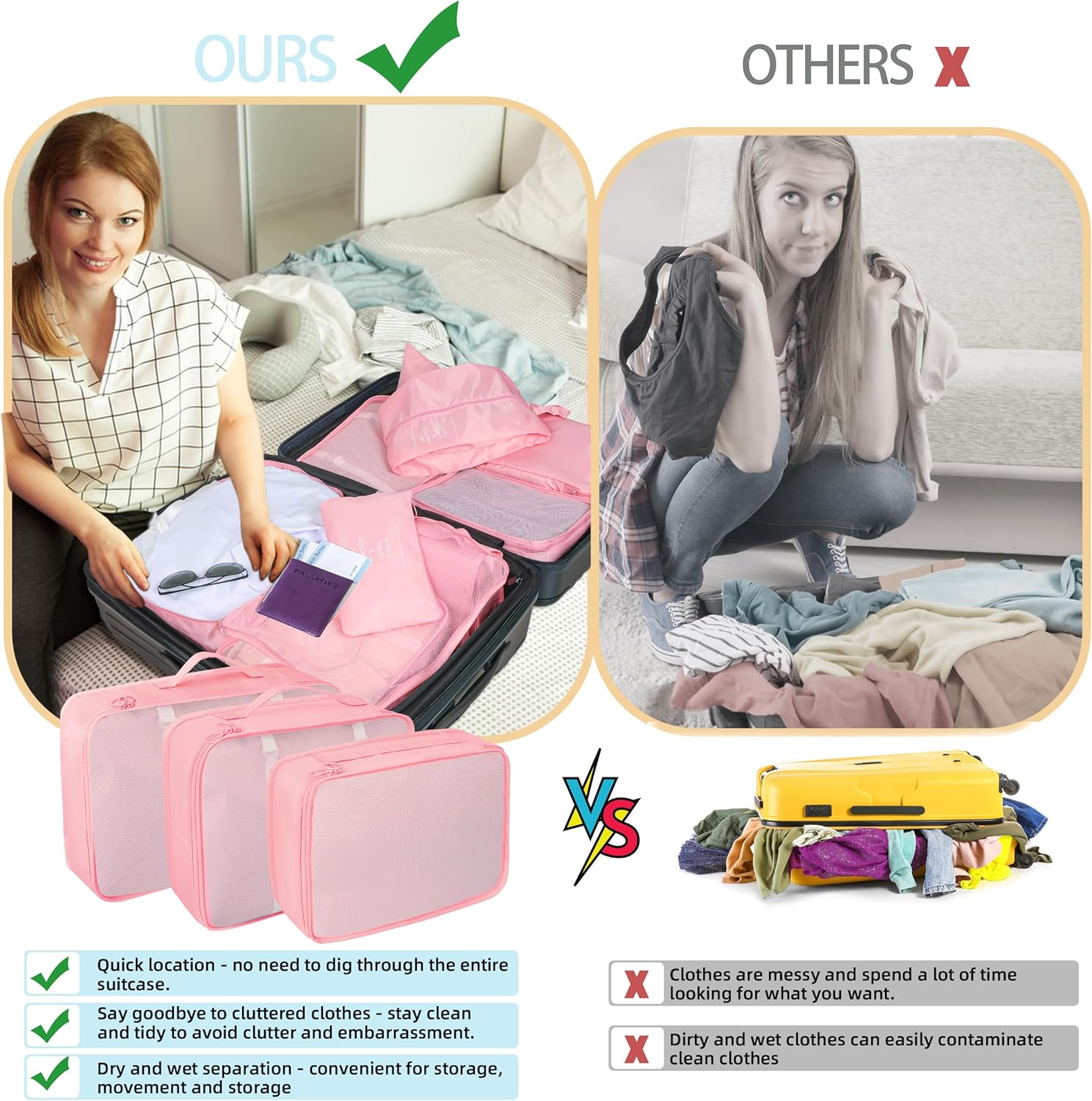 10 Pcs Set Packing Cubes - Travel Packing Organizers, Expandable Suitcase Organizer, Luggage