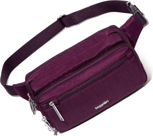 Baggallini Securtex Anti-Theft Belt Fanny Pack for Women RFID Wallet Locking Zipper-Travel Bag Crossbody Purse