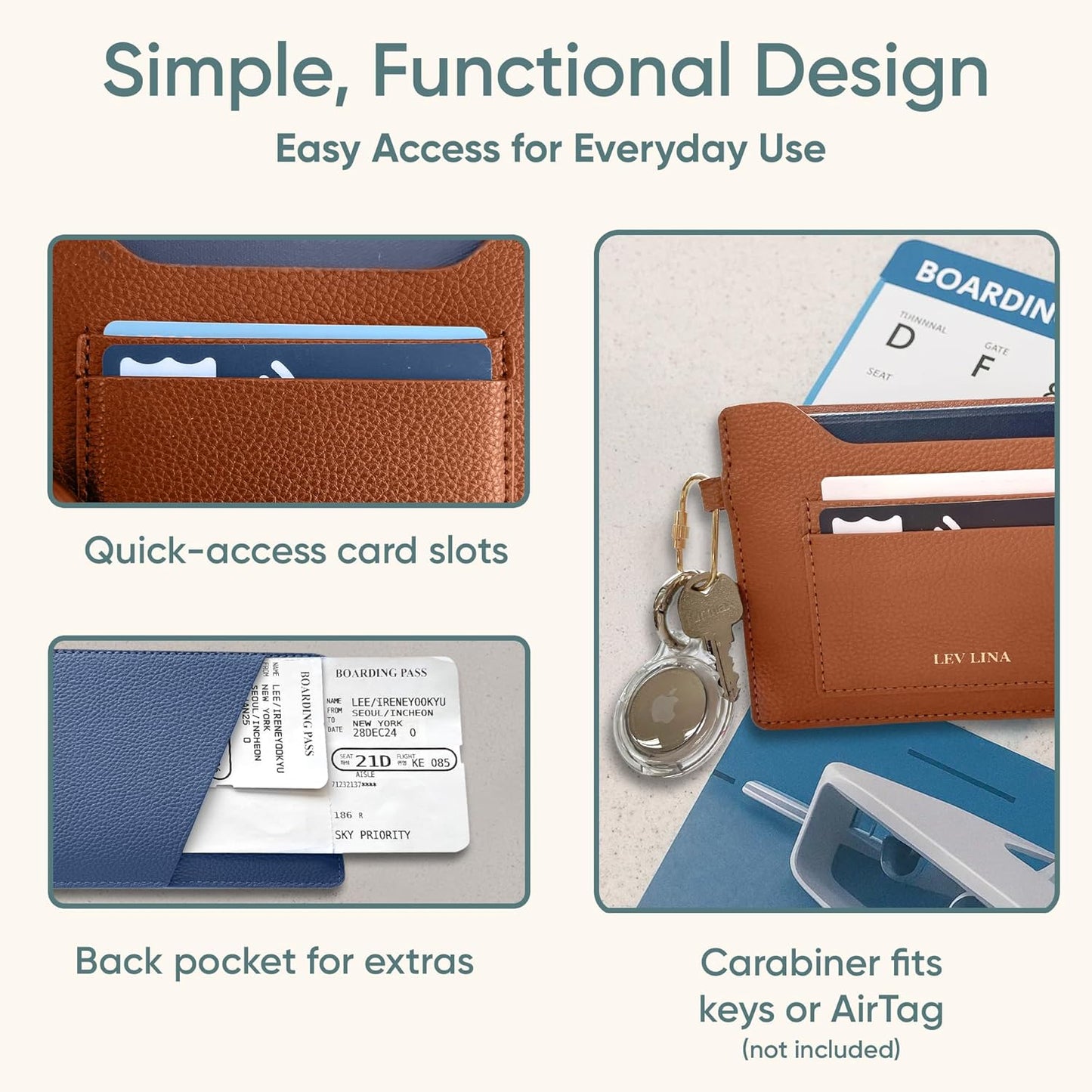 Passport Holder for Travel RFID Blocking Slim Leather Passport Wallet & Passport Book Cover Case with Gold Tone Screw Carabiner and Gift Pouch, Airport Essentials (Brown)
