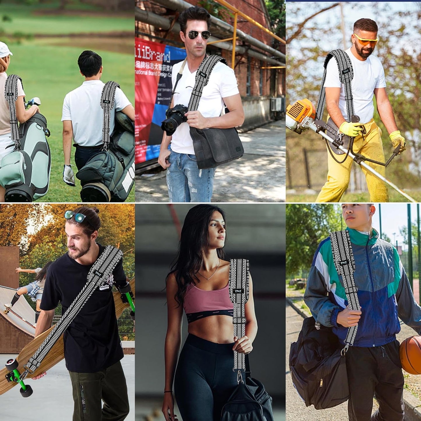 ZINZ 60" Universal Strap with Ultra-thick Fixed Breathable Pad - Adjustable Heavy-duty Shoulder Strap for Laptop, Crossbody, Luggage, Gym Bag, Camera Bag and More - TH01B03