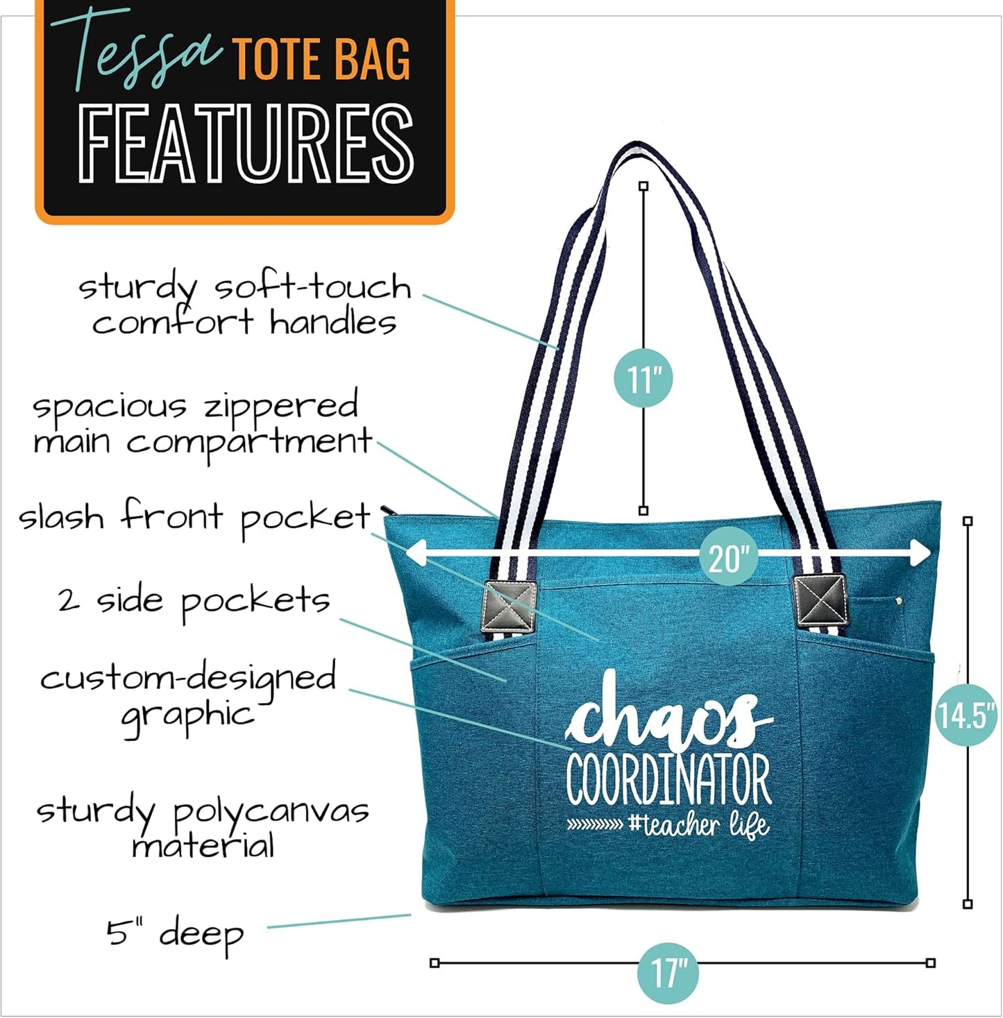 Brooke & Jess Designs Teacher Tote Bag for Work - Teacher Handbag Gifts for Women, Teacher Bag Best Teacher Appreciation Gift