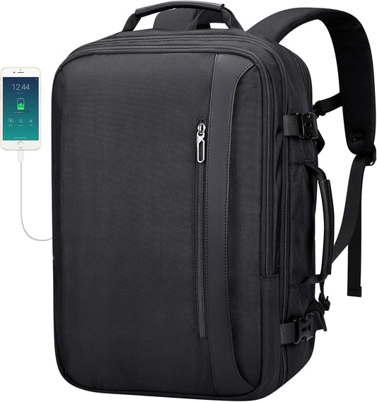 PIJUSHI Travel Backpack for Women Men Expandable Carry on Luggage Backpack Airline Approved Personal Item Laptop Bag(PE034 Black)