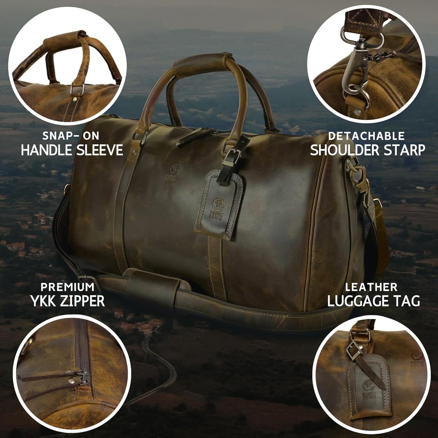 Leather Holdall Bags for Men - Travel Overnight Duffle - Weekend Carry On Suitcase - Underseat Flight Cabin Duffel Bag, Brown, L, Mens leather weekend bag