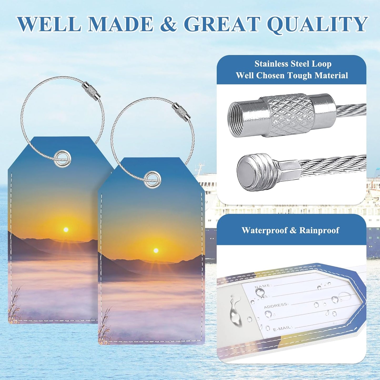Luggage Tags for Suitcases, Personalized Luggage Tag, Cute Bag Tags for Backpacks Handbag School Instrument with Name ID Label Travel Essentials, Unique Fun Baggage Tags 2 Pack, Sunrise