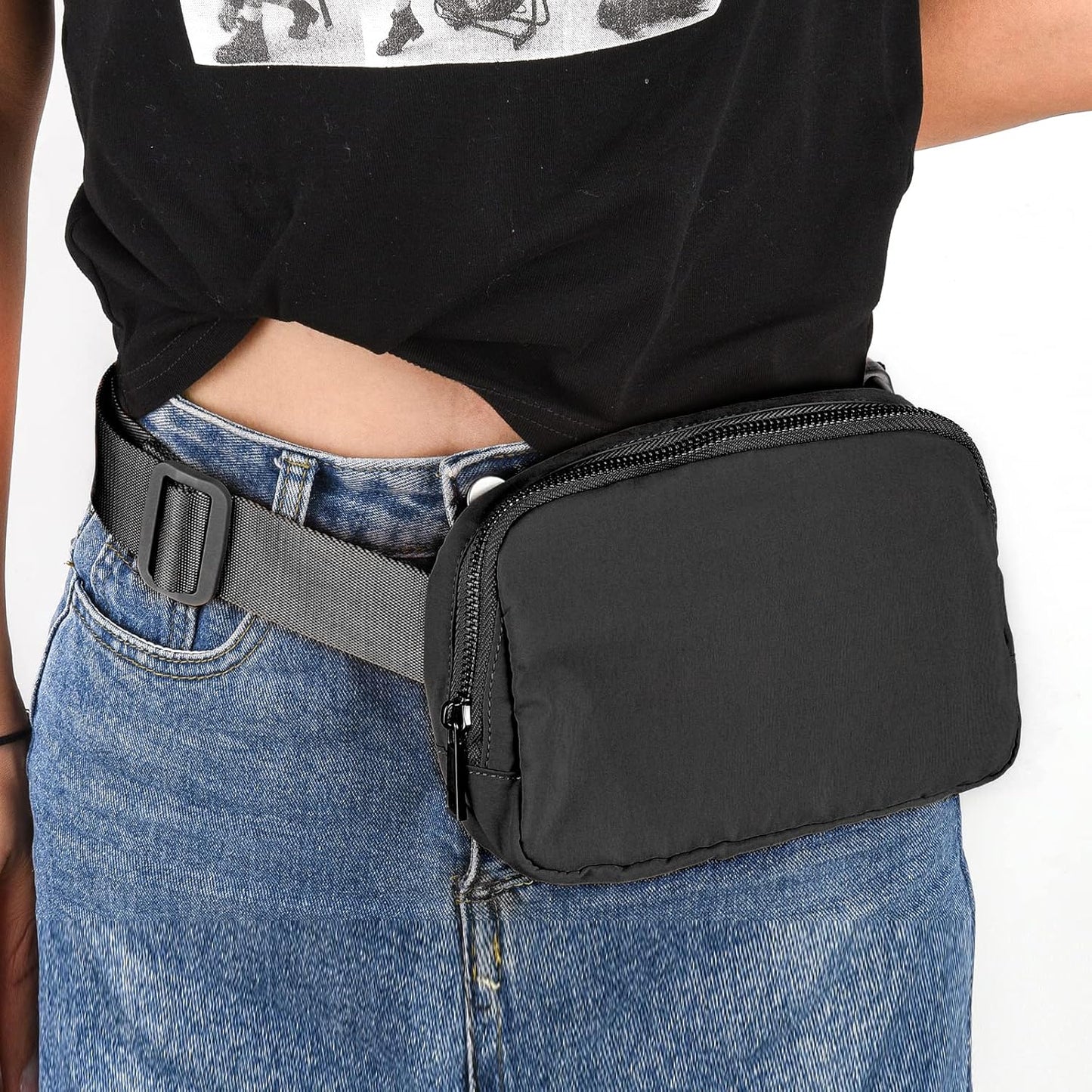 Didida Black Mini Belt Bag, Fashion Waist Packs Unisex Fanny Packs for Women Men crossbody with Adjustable Strap for Outdoors Workout Travel Casual Running Hiking Cycling