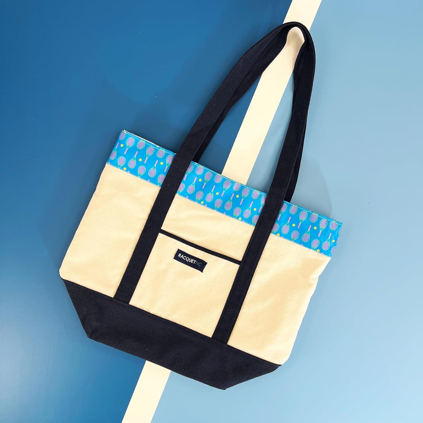 The Off-Court Pickleball Carryall Tote Bag – Stylish Canvas Tote with Blue Pattern, Zippered