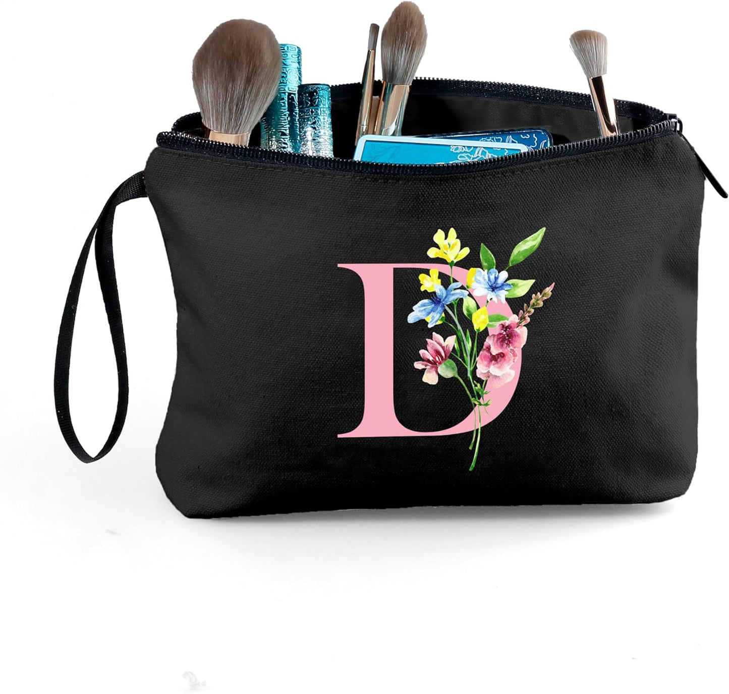 SEAMOON Women Birthday Unique Initial Funny Gifts for Teenage Girl Sister Friends Bridesmaid Personalized Travel Make up Cosmetic Bag with Mirror Valentines Mothers Day Christmas Graduation D