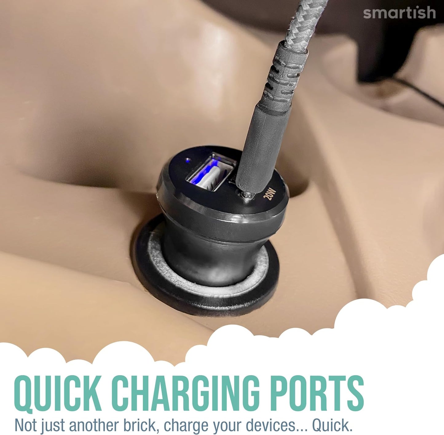 Smartish 2 Port USB Car Charger - Volt 45 Maximum Speed 4.8 Amp Quick Charger Compatible with iPhone Android and All USB Devices (Silk) - Black